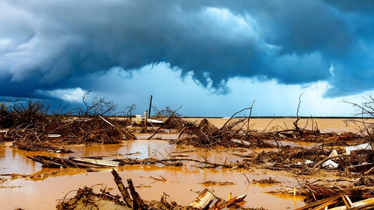 Ilustrasi bencana banjir yang berpotensi menyebabkan kejadian puar biasa pasca bencana. (Ilustrasi AI/Trends.co.id)